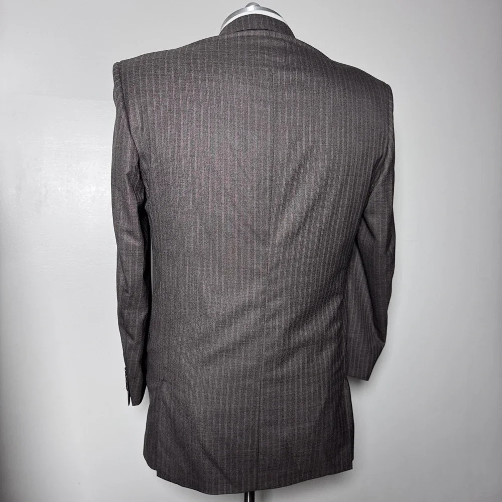 E. Givens Clothier Double‎ Breasted Suit Mens 46L 38x34 Brown Pinstripe Wool